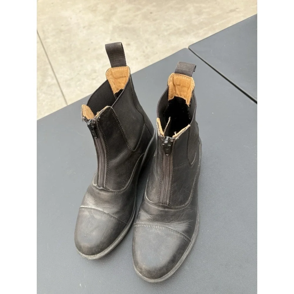 Equestrian Equine Shop Youth US 4 Black Leather Zip Paddock Riding Boots